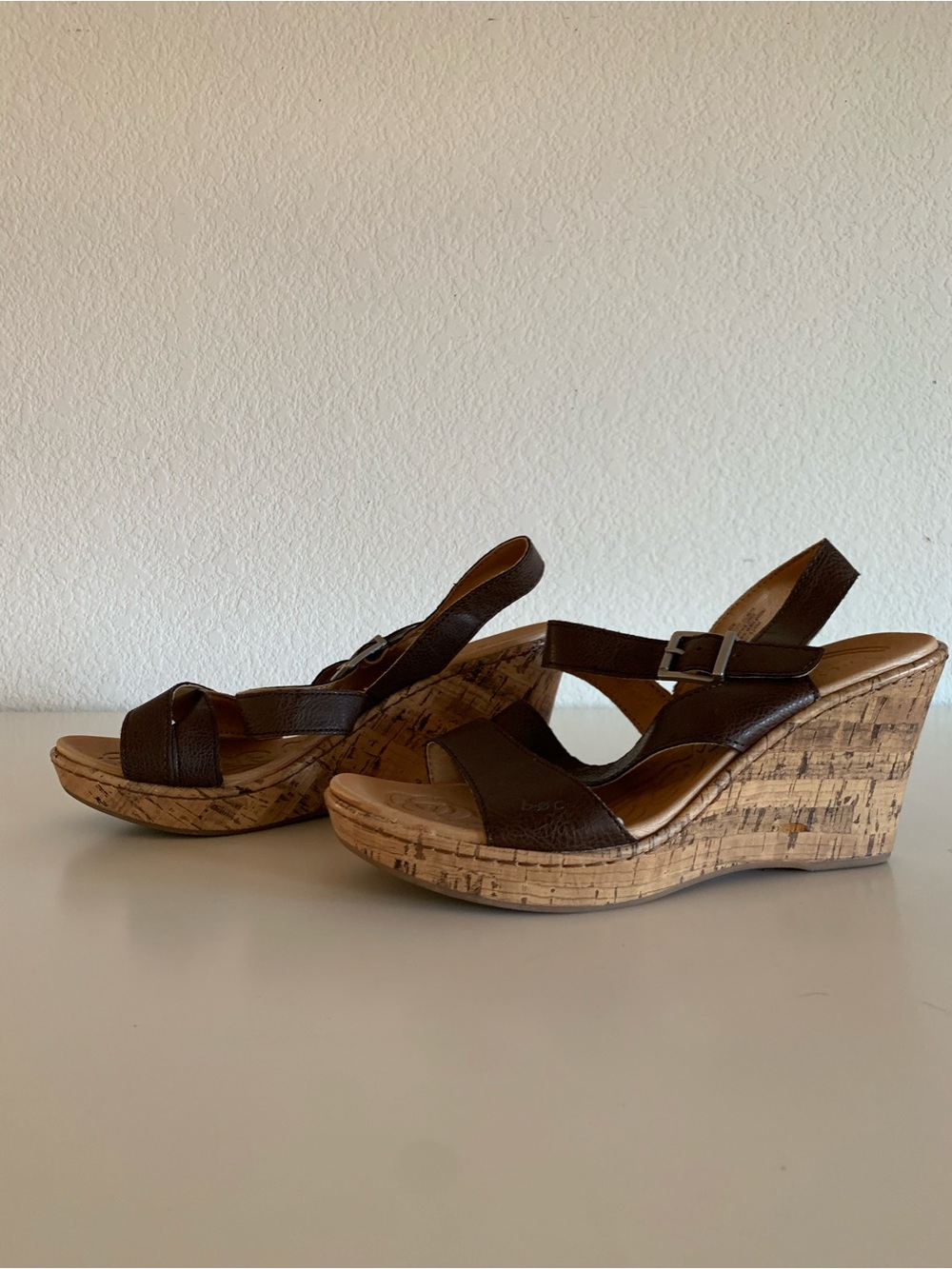 b.o.c. Brown Leather Cork Wedge Sandals - Picture 2 of 6